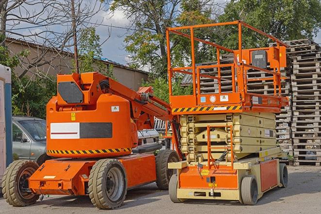 warehouse forklift lifting cargo onto shelves in Eckert